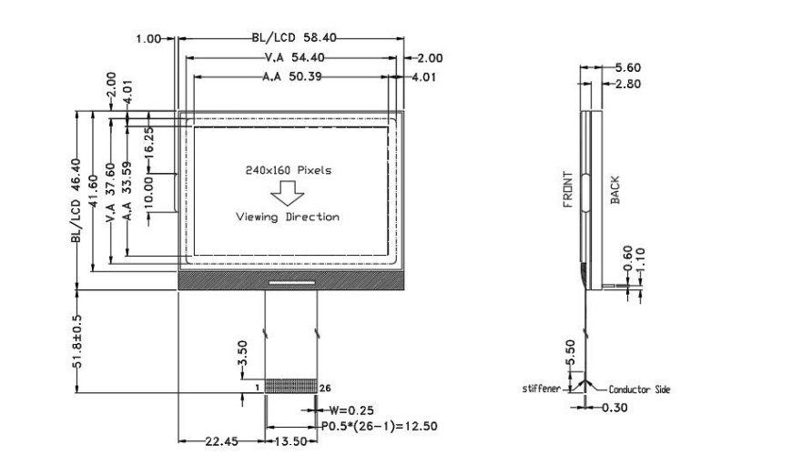 2.6 inch 240x160 Graphic Dot Matrix COG LCD Display.png 2.6 inch 240x160 Graphic Dot Matrix COG LCD Display.png