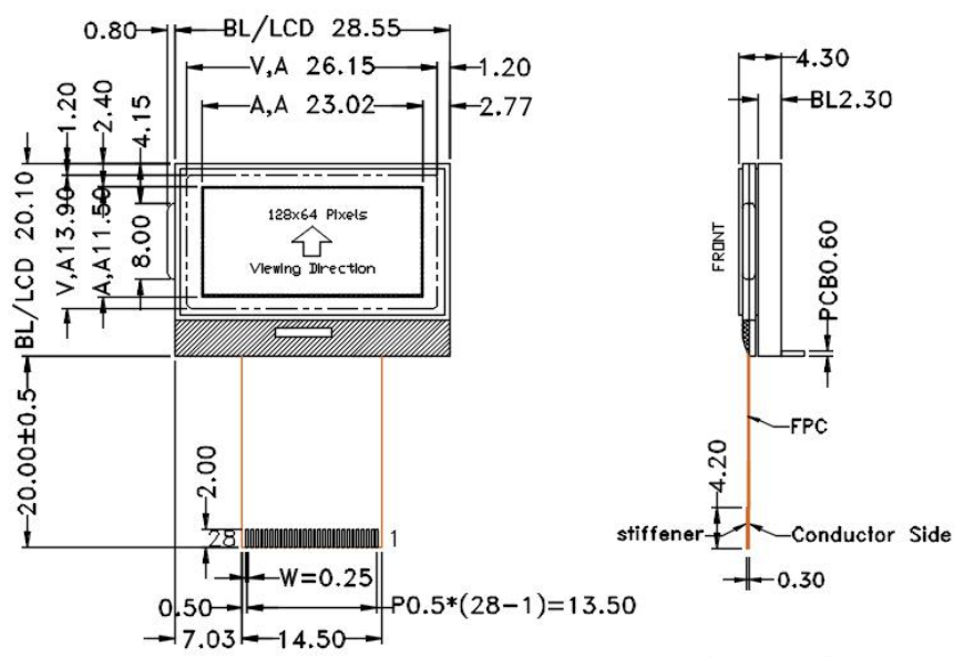 128×64 COG Dot Matrix LCD with ST7565R Driver, FSTN Positive Transflective, .png 128×64 COG Dot Matrix LCD with ST7565R Driver, FSTN Positive Transflective, .png